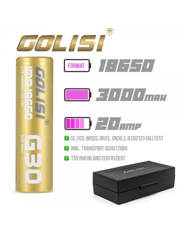 Golisi G30 18650 Akku 3000mAh 20A